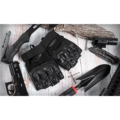 Manusi tactice militare fara degete masura L din vinil cu protectie cauciuc Negru Manusi tactice militare fara degete masura L din vinil cu protectie cauciuc Negru