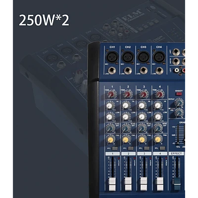 Mixer audio profesional cu amplificare putere 2x250 W 4 canale 16 efecte egalizator 5 benzi Mixer audio profesional cu amplificare putere 2x250 W 4 canale 16 efecte egalizator 5 benzi