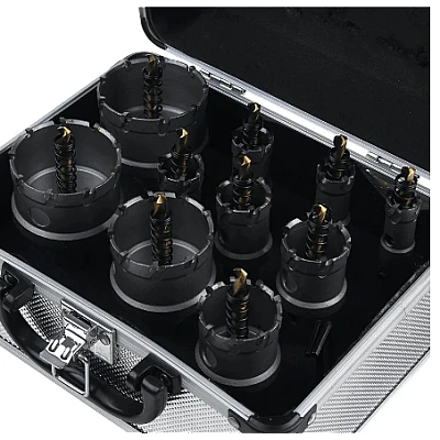 Cutie Metalica cu 10 Freze pentru Metal cu Pastile Vidia 16mm-53mm
