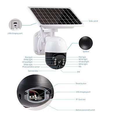 Camera de supraveghere Wifi cu Panou Solar Atasat si Senzor de Miscare alert PTZ Camera de supraveghere Wifi cu Panou Solar Atasat si Senzor de Miscare alert PTZ