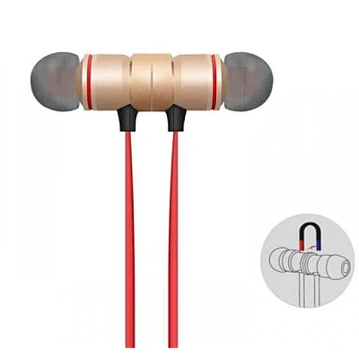 Casti audio Bluetooth sport stereo cu suport magnetic rosu auriu Casti audio Bluetooth sport stereo cu suport magnetic rosu auriu