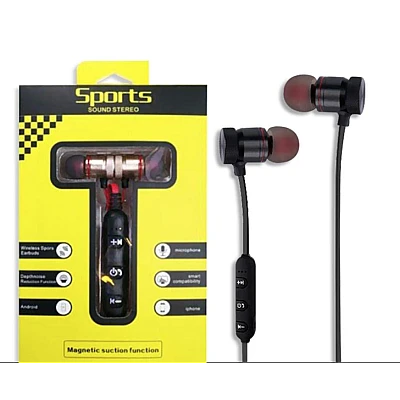 Casti audio Bluetooth sport stereo cu suport magnetic rosu auriu Casti audio Bluetooth sport stereo cu suport magnetic rosu auriu