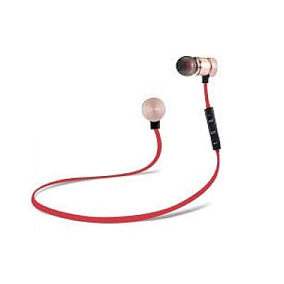 Casti audio Bluetooth sport stereo cu suport magnetic rosu auriu Casti audio Bluetooth sport stereo cu suport magnetic rosu auriu
