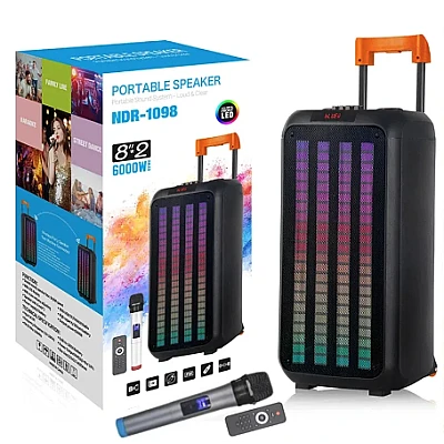 Boxa profesionala portabila cu Bluetooth NDR 1098 de 8 inch x 2 600w Boxa profesionala portabila cu Bluetooth NDR 1098 de 8 inch x 2 600w