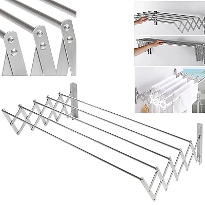 Uscator rufe din aluminiu retractabil cu prindere in perete si 5 bare Uscator rufe din aluminiu retractabil cu prindere in perete si 5 bare