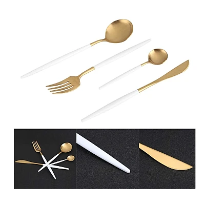 Set de 4 piese tacamuri in stil portughez- culoare alb mat si auriu Set de 4 piese tacamuri in stil portughez- culoare alb mat si auriu