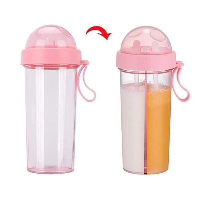 Pahar dublu 600 ml cu 2 paie ROZ Pahar dublu 600 ml cu 2 paie ROZ