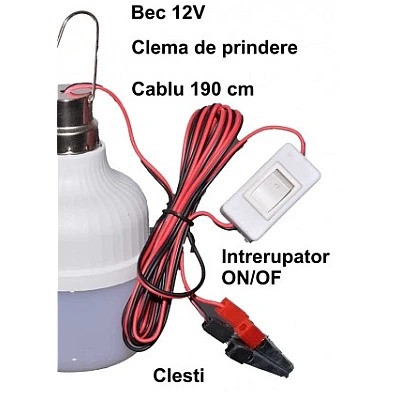 UB Lampa in forma de bec 12V cu LED putere 18W alimentare cu clesti UB Lampa in forma de bec 12V cu LED putere 18W alimentare cu clesti