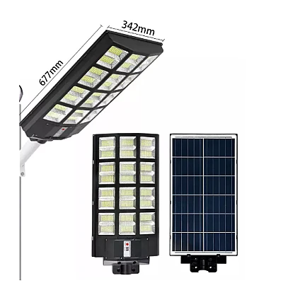 Lampa Solara Stradala Tripla cu Telecomanda si Panou Solar Incorporat 1000W 24 casete Lampa Solara Stradala Tripla cu Telecomanda si Panou Solar Incorporat 1000W 24 casete