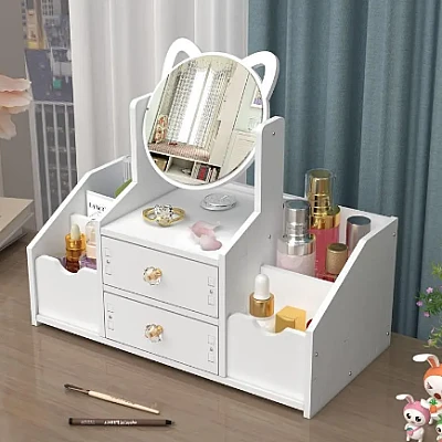 Organizator Alb de Machiaj cu Sertar si Oglinda Organizator Alb de Machiaj cu Sertar si Oglinda