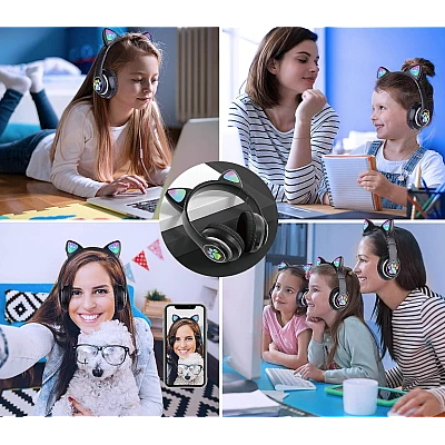 Casti wireless pliabile Urechi de pisica VZV-23M NEGRE Casti wireless pliabile Urechi de pisica VZV-23M NEGRE