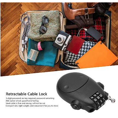 Lacat PREMIUM cu cablu retractabil si cifru Negru Lacat PREMIUM cu cablu retractabil si cifru Negru