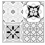 Set 12 placi autocolante din vinil 30 x 30 cm rezistente la apa model FLORAL ALB NEGRU DP0202