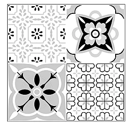 Set 12 placi autocolante din vinil 30 x 30 cm rezistente la apa model FLORAL ALB NEGRU DP0202