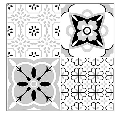 Set 12 placi autocolante din vinil 30 x 30 cm rezistente la apa model FLORAL ALB NEGRU DP0202