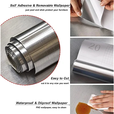 Set 2 Folii ARGINTII autocolante imitatie INOX 60 x 300 cm Set 2 Folii ARGINTII autocolante imitatie INOX 60 x 300 cm