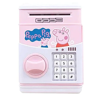 Pusculita pentru copii cu functie ATM cod pin si seif Roz/Alb Peppa Pig Pusculita pentru copii cu functie ATM cod pin si seif Roz/Alb Peppa Pig