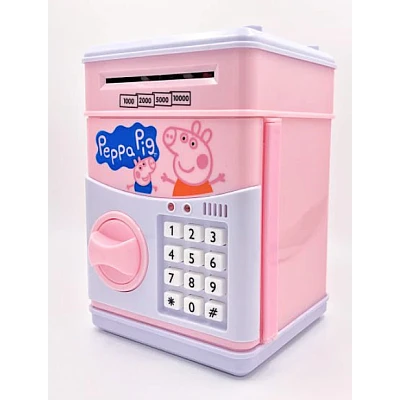 Pusculita pentru copii cu functie ATM cod pin si seif Roz/Alb Peppa Pig Pusculita pentru copii cu functie ATM cod pin si seif Roz/Alb Peppa Pig