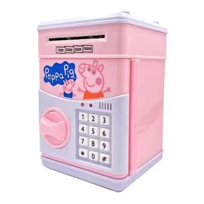 Pusculita pentru copii cu functie ATM cod pin si seif Roz/Alb Peppa Pig Pusculita pentru copii cu functie ATM cod pin si seif Roz/Alb Peppa Pig