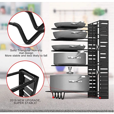 Suport vesela bucatarie ajustabil multifunctional cu 5 rafturi pentu capace sau tigai Suport vesela bucatarie ajustabil multifunctional cu 5 rafturi pentu capace sau tigai