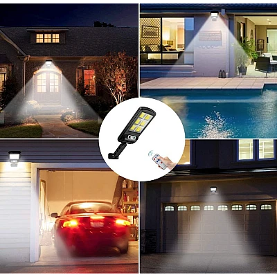 Set 2 Lampa Stradala Solara 150 LED COB cu 6 CASSETE cu Panou Solar Senzor de Miscare Lumina si Telecomanda Inclusa Set 2 Lampa Stradala Solara 150 LED COB cu 6 CASSETE cu Panou Solar Senzor de Miscare Lumina si Telecomanda Inclusa