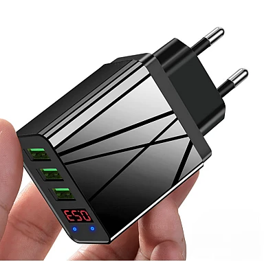 Incarcator PRIZA 3 USB cu DISPLAY LED Inteligent negru Adaptor 220V Incarcator PRIZA 3 USB cu DISPLAY LED Inteligent negru Adaptor 220V