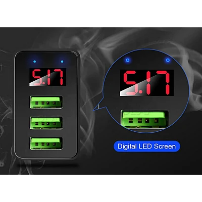 Incarcator PRIZA 3 USB cu DISPLAY LED Inteligent negru Adaptor 220V Incarcator PRIZA 3 USB cu DISPLAY LED Inteligent negru Adaptor 220V