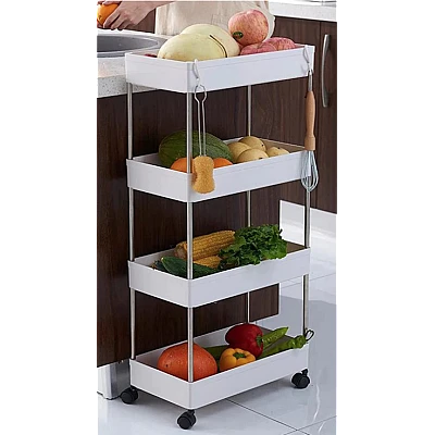 Suport depozitare cu 4 rafturi tip carucior modular pentru baie sau bucatarie Suport depozitare cu 4 rafturi tip carucior modular pentru baie sau bucatarie