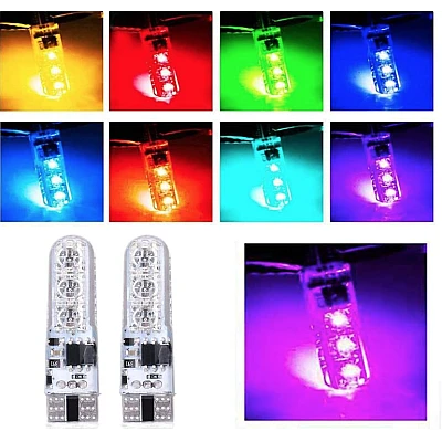 Set 2 Becuri T10 LED 12v RGB Cu Telecomanda Auto RU Set 2 Becuri T10 LED 12v RGB Cu Telecomanda Auto RU