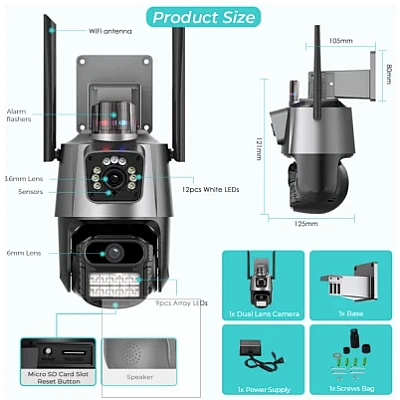Camera de supraveghere dubla WIFI 8MP exterior/interior Ultra HD 5X zoom comunicare bidirectionala GRI Camera de supraveghere dubla WIFI 8MP exterior/interior Ultra HD 5X zoom comunicare bidirectionala GRI
