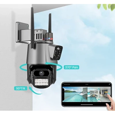 Camera de supraveghere dubla WIFI 8MP exterior/interior Ultra HD 5X zoom comunicare bidirectionala GRI Camera de supraveghere dubla WIFI 8MP exterior/interior Ultra HD 5X zoom comunicare bidirectionala GRI