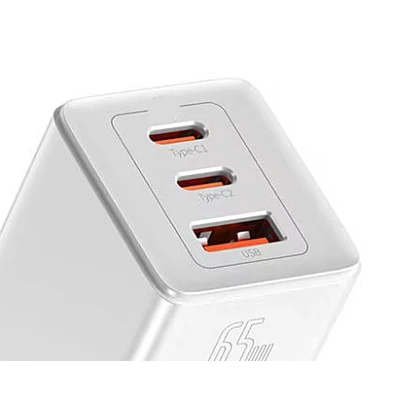 Incarcator retea rapid PD 65W 2xUSB-C + USB ALB Incarcator retea rapid PD 65W 2xUSB-C + USB ALB