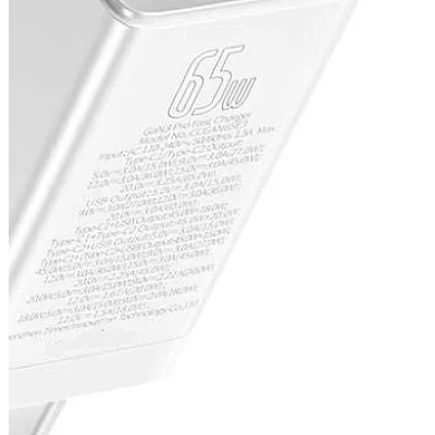 Incarcator retea rapid PD 65W 2xUSB-C + USB ALB Incarcator retea rapid PD 65W 2xUSB-C + USB ALB