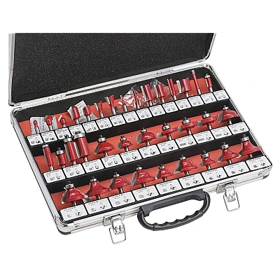 Set 35 Freze pentru lemn geanta aluminiu diametru 6 mm Set 35 Freze pentru lemn geanta aluminiu diametru 6 mm