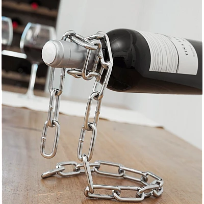 Suport sticla de vin in forma de lant ARGINTIU