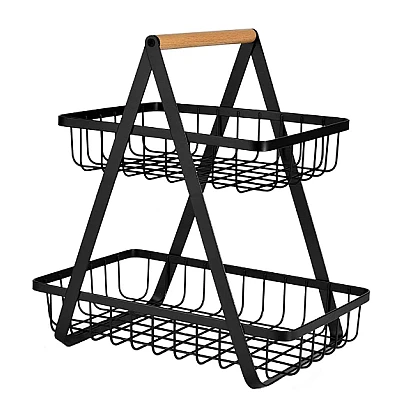 Cos metalic stil organizator fructe legume cu 2 niveluri NEGRU Cos metalic stil organizator fructe legume cu 2 niveluri NEGRU