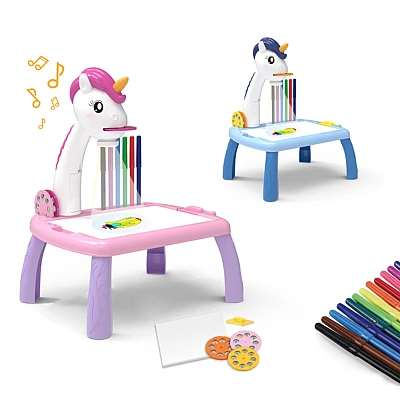Masuta de desenat UNICORN ALBASTRA cu proiector diapozitive holograme Masuta de desenat UNICORN ALBASTRA cu proiector diapozitive holograme