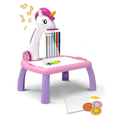 Masuta de desenat UNICORN ROZ cu proiector diapozitive holograme Masuta de desenat UNICORN ROZ cu proiector diapozitive holograme