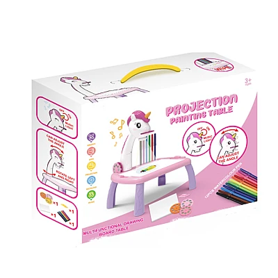 Masuta de desenat UNICORN ROZ cu proiector diapozitive holograme Masuta de desenat UNICORN ROZ cu proiector diapozitive holograme