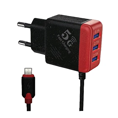 Incarcator 2.4A 3 USB si Cablu USB Type C de Calatorie Multifunctional Negru-Rosu Incarcator 2.4A 3 USB si Cablu USB Type C de Calatorie Multifunctional Negru-Rosu