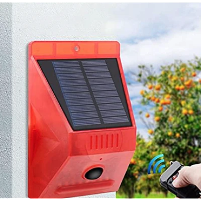 Lampa solara cu alarma pentru protectie cu senzor de miscare telecomanda rosie Lampa solara cu alarma pentru protectie cu senzor de miscare telecomanda rosie