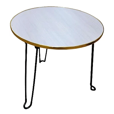 Masa Mica Rotunda Alb Auriu cu piciore Metalica Negre Masa Mica Rotunda Alb Auriu cu piciore Metalica Negre