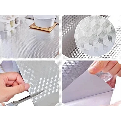 Folie aluminiu ARGINTIE 3D MODEL autoadeziva bucatarie 60 x 300 cm LY Folie aluminiu ARGINTIE 3D MODEL autoadeziva bucatarie 60 x 300 cm LY