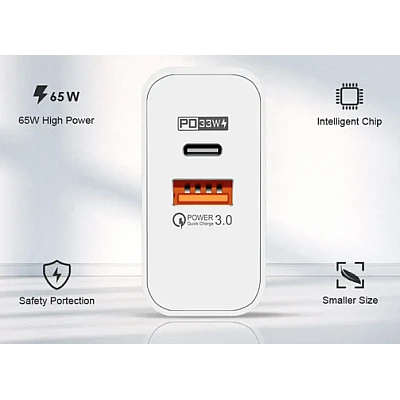Incarcator de priza putere 65W cu 2 porturi Alb