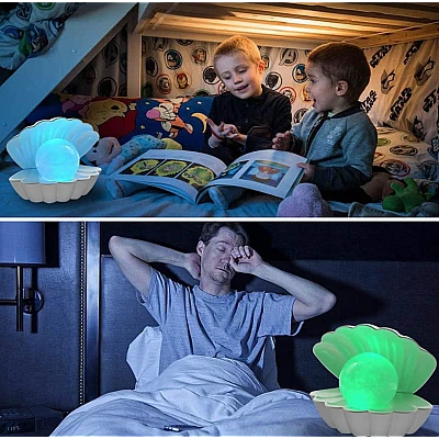 Lampa De Veghe In Forma de Scoica Cu Perla In Interior 8 Culori LED Lampa De Veghe In Forma de Scoica Cu Perla In Interior 8 Culori LED