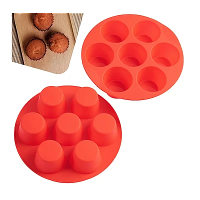Set 2 Forme din silicon de briose pentru Airfryer cu 7 compartimente ROSII