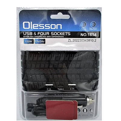 Priza auto 4 cai si USB 120W Olesson 1654 Priza auto 4 cai si USB 120W Olesson 1654