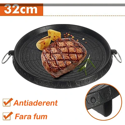 Tigaie rotunda pentru gratar Aorlis AO-78288 de 32cm strat antiaderent Tigaie rotunda pentru gratar Aorlis AO-78288 de 32cm strat antiaderent