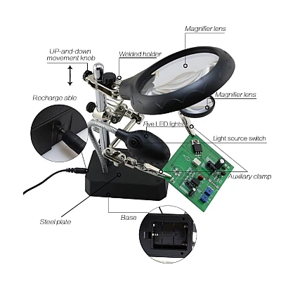 Set Lupa Andowl Q GJ5 Cleme pentru maini ajutatoare cu LED Set Lupa Andowl Q GJ5 Cleme pentru maini ajutatoare cu LED