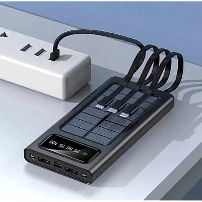 Baterie Externa Solara 12000 mAh Q CD281 Cabluri USB Type C MicroUSB si Lightning Incorporate Baterie Externa Solara 12000 mAh Q CD281 Cabluri USB Type C MicroUSB si Lightning Incorporate
